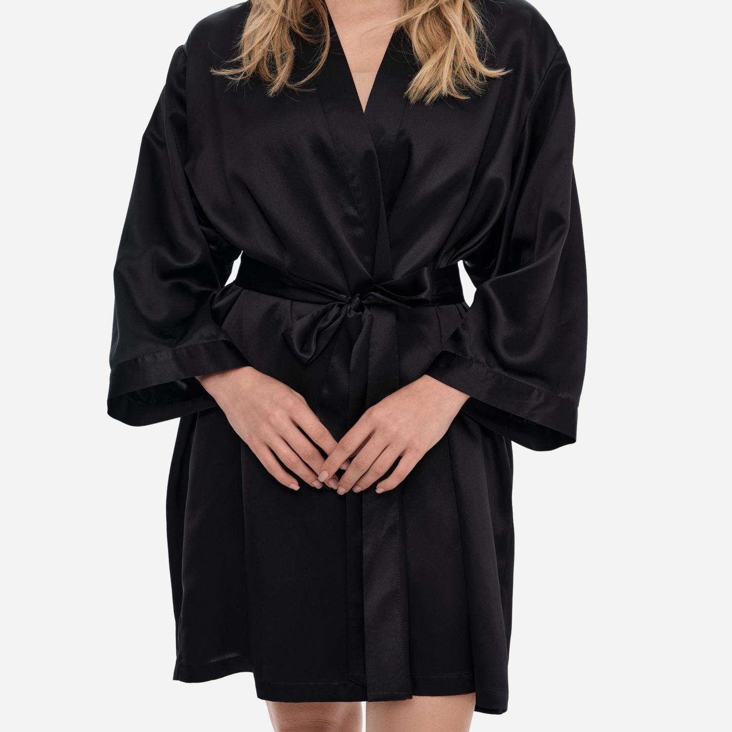 Silk Kimono Robe short - black