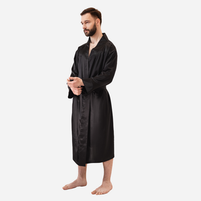 Silk Men's Kimono Robe long - black