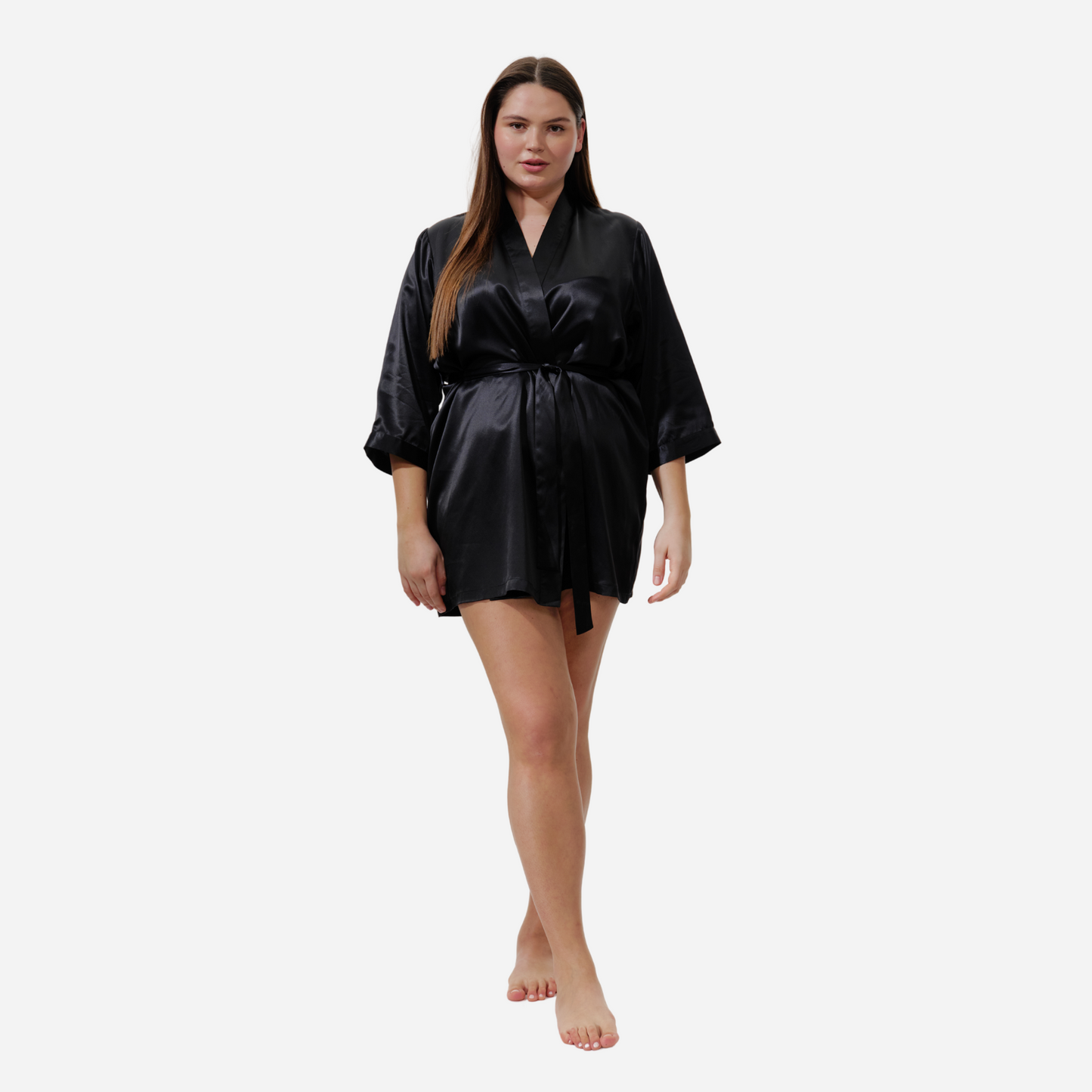 Silk Kimono Robe short - black