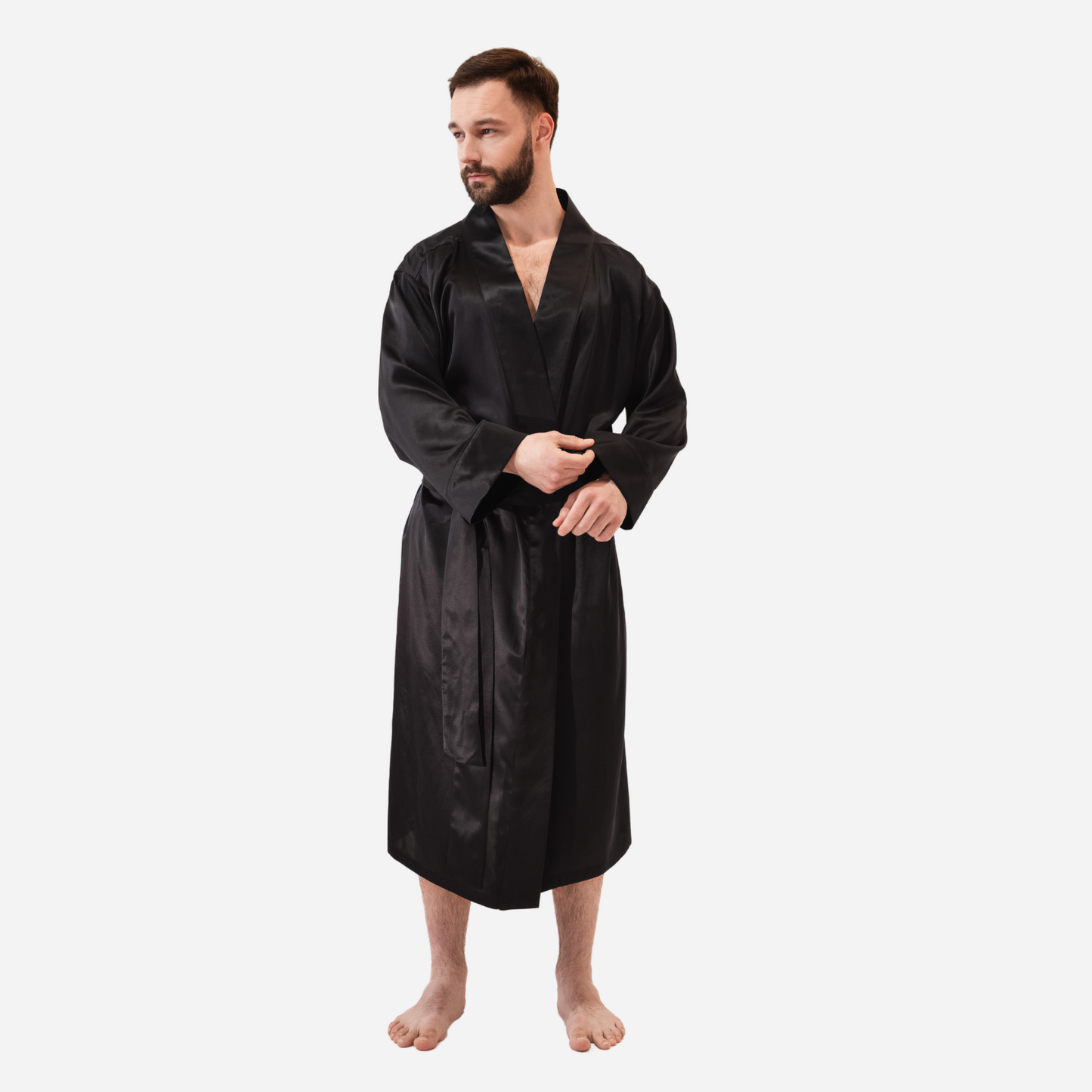 Silk Men's Kimono Robe long - black