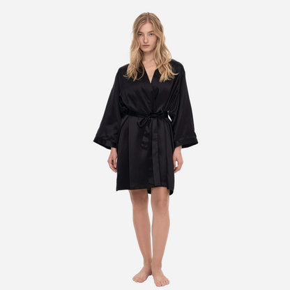 Silk Kimono Robe short - black