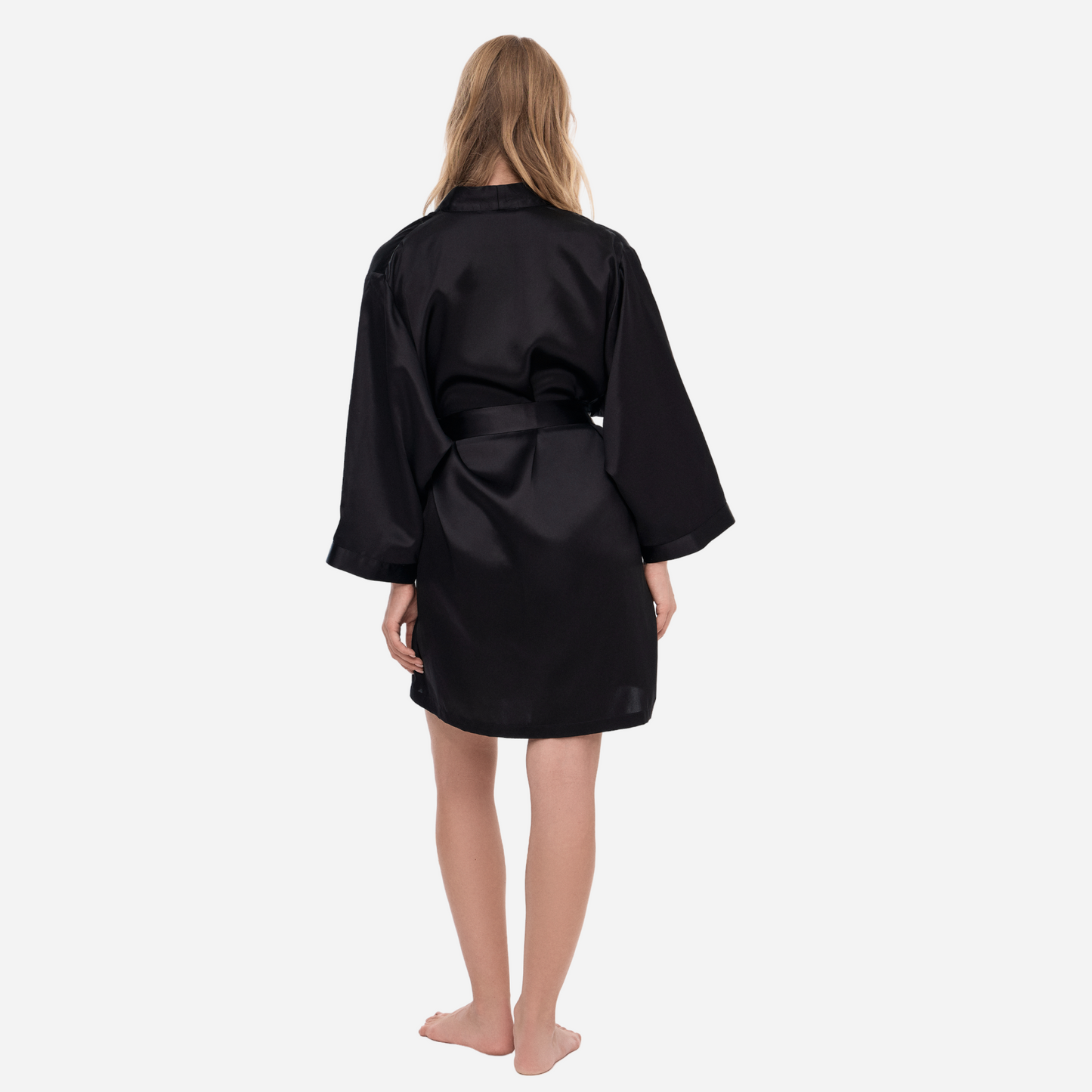 Silk Kimono Robe short - black